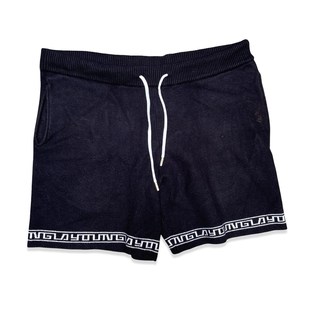 YoungLA Knit Sweat Shorts Size XL Black Drawstring Casual Athletic